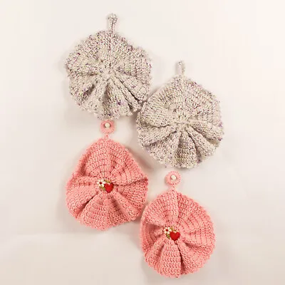 Lot Of 4 Vintage Handmade Crocheted Hanging Potholders Pink Purple Round • $24.69