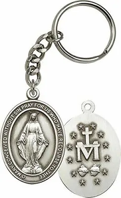 Silver Toned Catholic Miraculous Medal Key Chain • $33.86