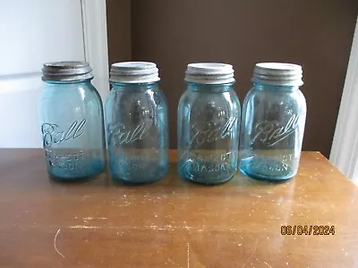 4 - Vintage Blue Ball Perfect 1 Qt Canning Jars Zinc Lids • $9.99
