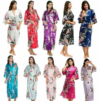 $21.85 • Buy Silk Satin Kimono Robe Dressing Gown Wedding Bridesmaid Sleepwear Bathrobe