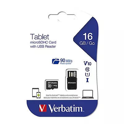 Verbatim 16GB Micro SDHC Memory Card With USB Reader - 44058 • $19.95