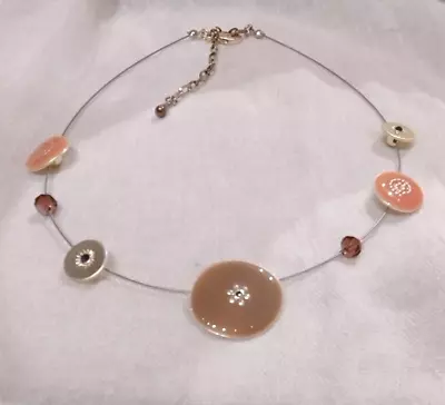 Beautiful Illusion Wire Necklac- Metal/cold Enamel & Bead Discs 40cm + Ext Chain • £5