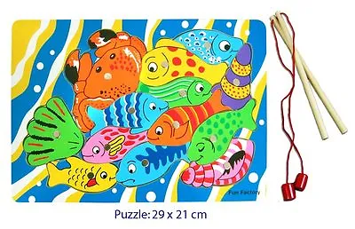 £8.49 • Buy NEW WOODEN Magnetic Fishing Puzzle Game - 2 Rods & 13 Pieces To Fish - 29 X 21cm