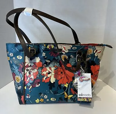 SAKROOTS  Artist Circle 106078 Flower Power NWT Teal Green Shoulder Tote Purse • $67.94