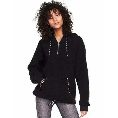 Victoria's Secret PINK Sherpa Half Zip Hoodie (Black) • $40