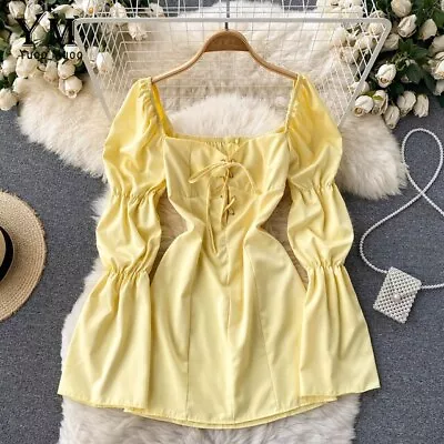 Sexy Bandage Mini Dress Women Long Puff Sleeve Elegant High Waist Party Dress • $42.10