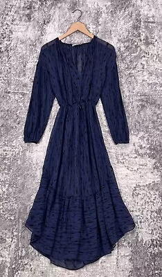 Vince Dress XS Womens Blue Silk Long Sleeve A Line Midi / Maxi • $69.99