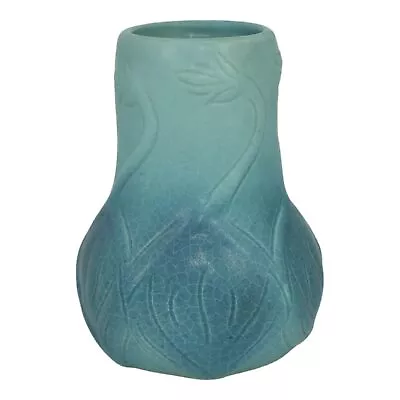 Van Briggle 1940s Vintage Art Pottery Violets And Leaves Blue Ceramic Vase 645 • $95