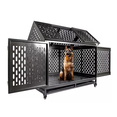 45  Heavy Duty Strong Metal Huge Dog Kennel Cage Crate For Large Dogs Two Doors • $221.50