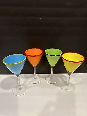 Fun Multi Color Martini/ Wine Glasses 10 Oz Clear Stem -8” Tall Set Of 4 • $38