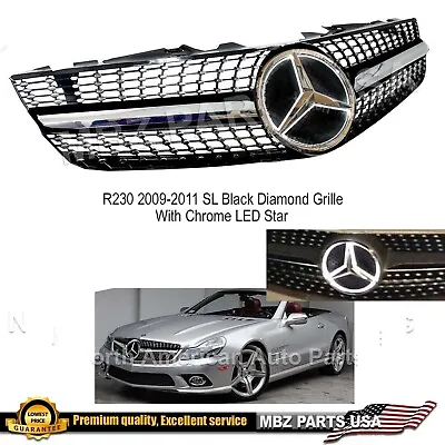 Mercedes Benz R230 SL550 SL63 Grille Black Diamond Illuminated Star 2009-2011 • $359