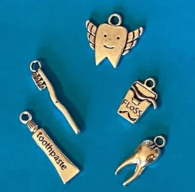 Tibetan Alloy Antique Silver TOOTH FAIRY  DENTAL Style Charms Toothbrush Tooth • £2.35