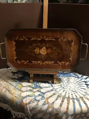 Stunning Italian Wood Inlay &brass Floral Intarsia Marquetry Accent Serving Tray • $65