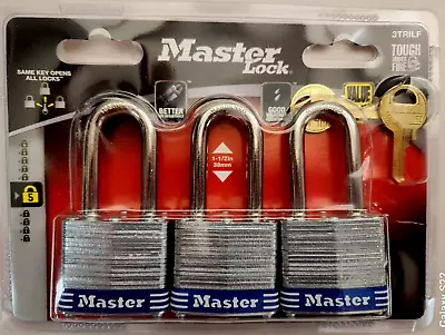 New Master Lock 3-Pack Keyed Alike Laminated Steel Pin Tumbler Padlock 3TRILF • $24.70