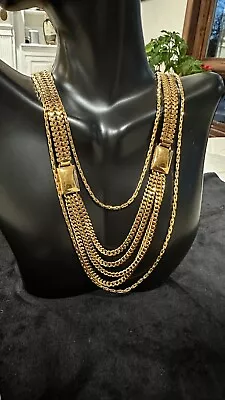 Vintage Signed Monet Gold Tone Multi Strand Necklace • $38