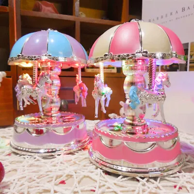 Vintage Horse Carousel Music Box Toy Light Clockwork Musical Birthday Gifts Pink • $14.69