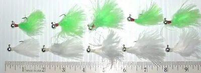 10 Non-lead Hand Tied Marabou Jigs Trout Steelhead Crappie1/32 White- Chartreuse • $7.79