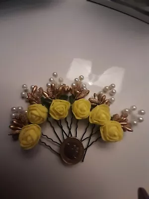 6 Yellow Rose  GRIPS HAIR PINS HAIR ACCESSORIES WEDDING FLOWERS Party  • £5.99