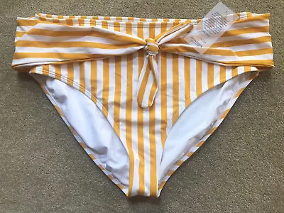 Gabifresh Swimsuit Bikini Bottom Gold & White Striped Tie-front High Waisted 22 • $34.95