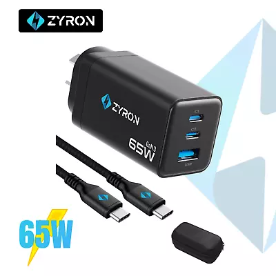 ZYRON 65W USB-C GaN Charger PD Fast Power Adapter For IPhone 15 Samsung Black • $49.99