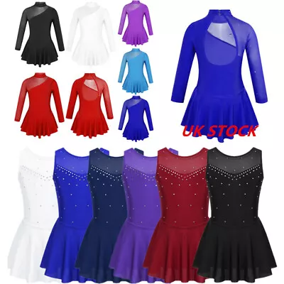 UK Kids Girls Mesh Dance Dress Ice Skating Dress Ballet ModernLyrical Dancewear • £13.74