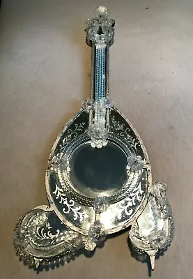 Large 35  Antique Venetian Art Glass Guitar Mandolin Wall Mirror Etched Beveled • $1995