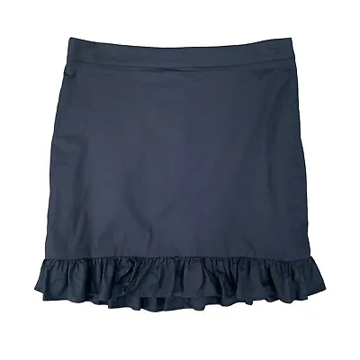 J Crew Mini Skirt Womens 6 Solid Navy Cotton Poplin Stretch Ruffle Flounce Lined • $16.95