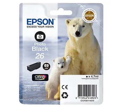 Epson 26 Genuine XP-600 XP-605 Photo Black Ink Cartridge • $16.81