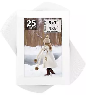 Mat Board Center Pack Of 25 5x7 White Picture Mats With White Core For 4x6 • $14.09