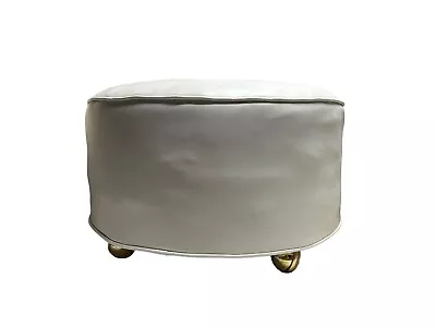 Mid Century MCM Vinyl Footstool Vintage Ottoman Foot Rest White Round W/ Casters • $109.99