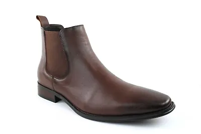 Genuine Leather Men's Dark Brown Chelsea Boots Almond Toe Leather Lining AZAR • $69