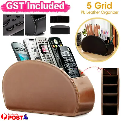 $25.78 • Buy PU Leather Phone TV Remote Control Make-up Storage Box Desk Organizer Holder