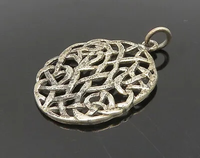 925 Sterling Silver - Vintage Shiny Celtic Knot Pattern Oval Pendant - PT15351 • $34.81
