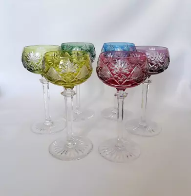 Stunning Val St Lambert Crystal Coloured Wine Glasses Set Of 6 *All Signed* • £420