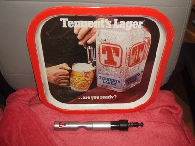 £19.99 • Buy Vintage Advertising Tennent's Lager Tin Pub Bar Tray & Pump Handle