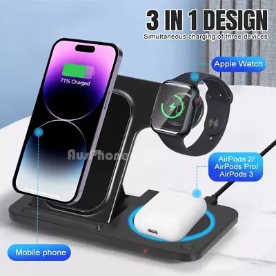 3 In 1 Fast Wireless Charger Station Dock For Apple Watch IPhone 15 Pro 14 13 XS • $32.45