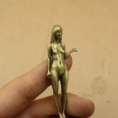 Pure Brass Lady Girl Statue Figurine Beauty Tea Pet Ornament Antique Miniature • $10.99