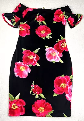 Rebecca B Dress Womens 12 Floral Off Shoulder Lined Bodycon Sheath Party Trendy • $19.98