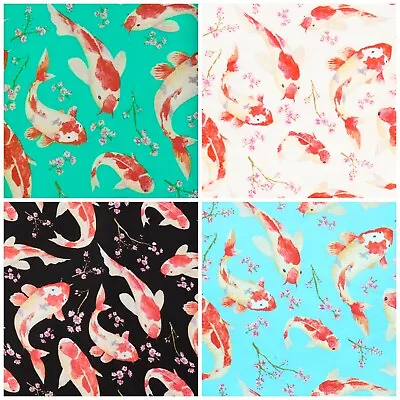 £0.99 • Buy  Koi Carp 100% Cotton Poplin Fabric By Rose & Hubble Japanese Pond Fish Floral