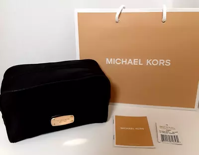 NWT Michael Kors Black Nylon Lg Makeup Cosmetic Zipper Case Pouch Abby  Gift Bag • $67.73