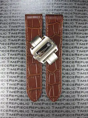 £63.54 • Buy 24.5 Mm Brown Leather Strap Band Buckle Set For CARTIER Santos 100 Chronograph V