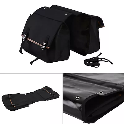 Waterproof Motorcycle Saddle Bag Black Universal Riding Canvas Travel Bag • $60.89