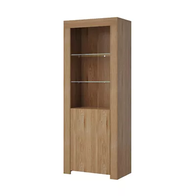 Wooden Cupboard Tall Display Cabinet With High Gloss Doors / LED Light Sideboard • £79.99