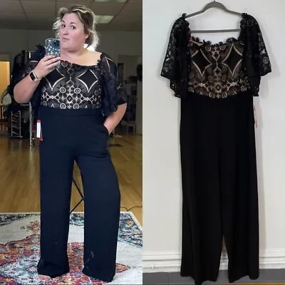 $199.18 • Buy Monique Lhuillier Lace Off The Shoulder Jumpsuit Size 16 NEW