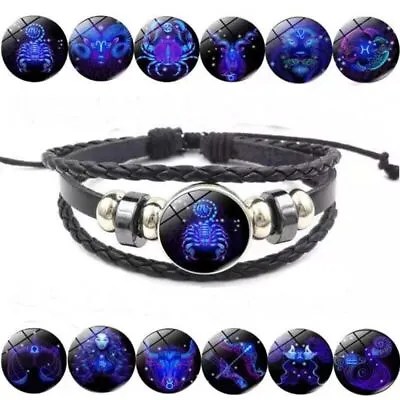 Zodiac Signs Spirit BraceletAdjustable 12Constellation Zodiac Leather Bracelets • £4.31