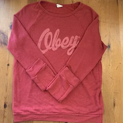 OBEY Shirt Long Sleeve Red Crewneck Sz Small Thin Sweater • £21.36