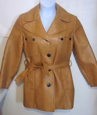 Vintage Kmart Ladies Size 14 Tan Miss Vinyl Faux Leather Vegan Jacket 70s J178 • $50.58