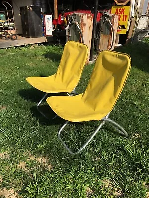 Vintage Mid Century Folding Lawn Sports  Chair Metal And Yellow Vinyl • $161.99