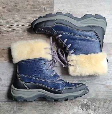 Clarks Mazlyn Arctic Duck Snow Boots Navy Leather Insulated Faux Fur Size 7.5 M • $44.99