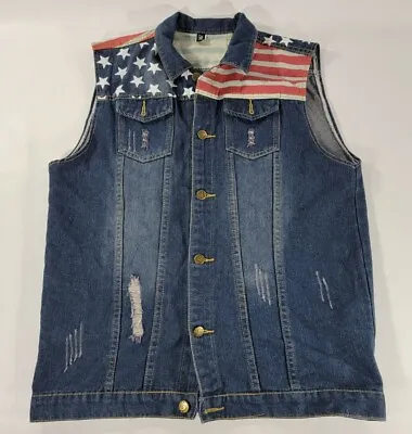 £42.23 • Buy Tang Ku Mens Dark Denim Vest Sz 5XL (US XL) Distressed American Flag USA NWOT